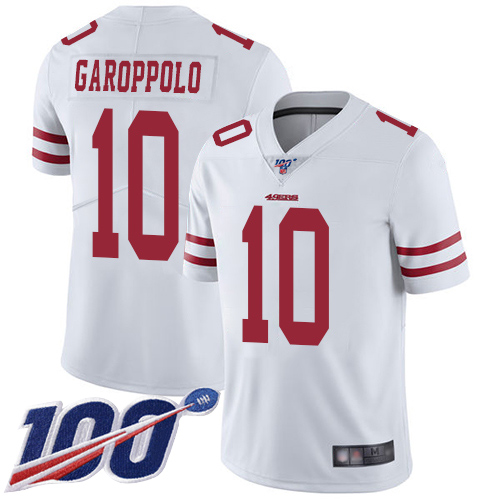 San Francisco 49ers Limited White Men #10 Jimmy Garoppolo Road NFL Jersey 100th Season Vapor Untouchable
